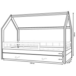 Kinderbett mit Schublade Hausbett Einzelbett Spielbett Schubkastenbett 160x80cm